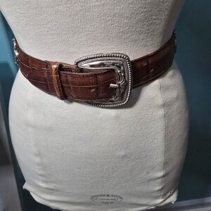 Fine Brown Leather 1994 Belt with Silver Buckle